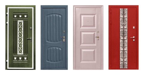 Set of models of entrance metal doors (isolated)