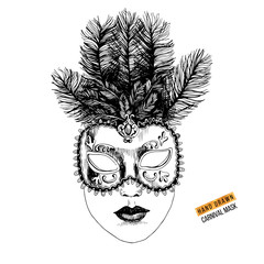 Hand drawn Venetian carnival face mask