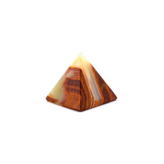 Photo of brown white onyx pyramid isolated on a white background