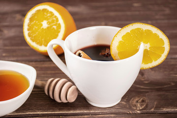Recipe step by step hot red mulled wine on brown wood