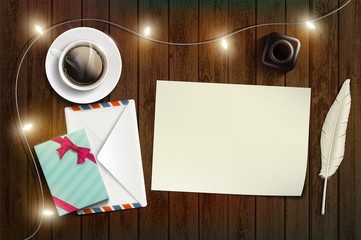 Blank sheet of paper. New Year or Christmas card.