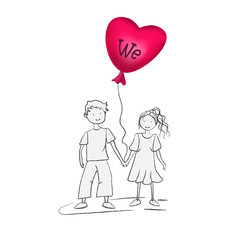 Boy and girl with a heart-shaped balloon
