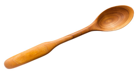 top view of carved wooden spoon from cherry tree