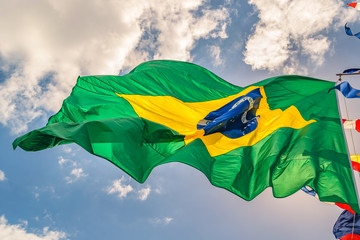 Brazilian Flag Waving Over Sky