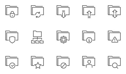 Archive and Folders Vector Line Icons Set. Contains Repository, Sync, Storage of Documents and more. Editable Stroke. 48x48 Pixel Perfect.