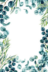 Herbal Frame with Watercolor Eucalyptus Leaves