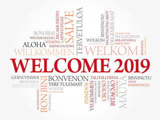 Fototapeta premium WELCOME 2019 word cloud in different languages, conceptual background