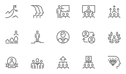 Leadership and Corporate Management Vector Line Icons Set. Collaboration, Career Growth, Striving for Victory, Winner. Editable Stroke. 48x48 Pixel Perfect.