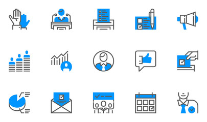 Voting and Elections Flat Line Icons Set. Ballot Box, The Ranking of Candidates, Election Campaign. Editable Stroke. 48x48 Pixel Perfect.
