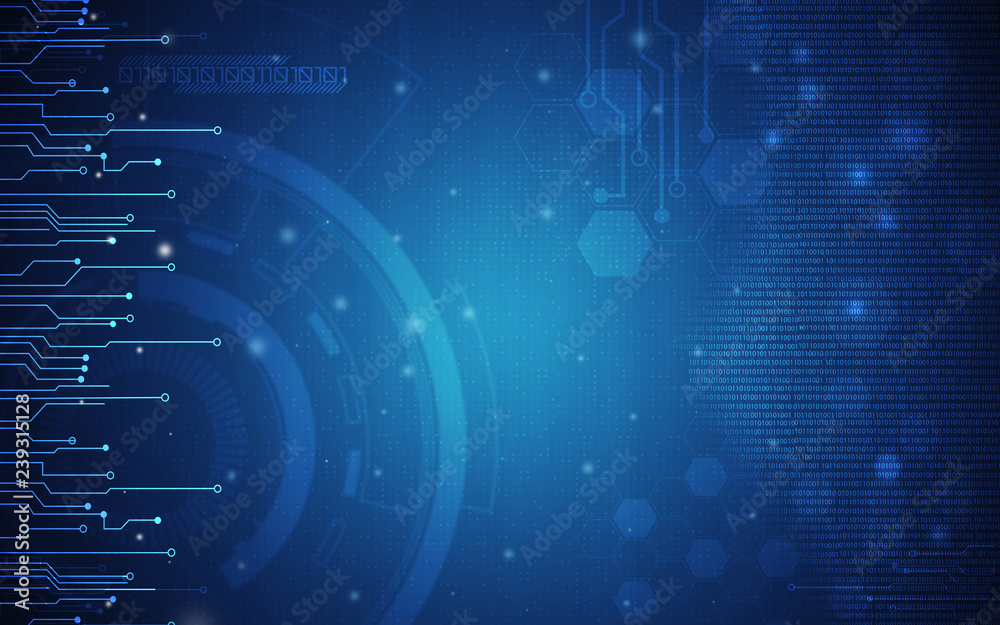 Wall mural blue technology background and abstract digital tech circle.copy space.