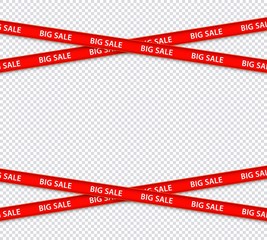Vector big sale red stripes like restriction police awareness zone sign, marketing advertising, discounts area, decoration element for banners, posters on transparent background