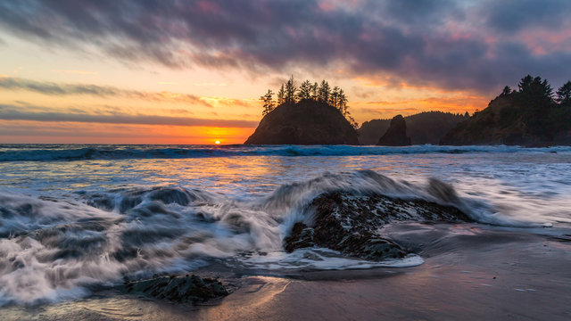 Rocky Beach Landscape at Sunset, Trinidad, California
