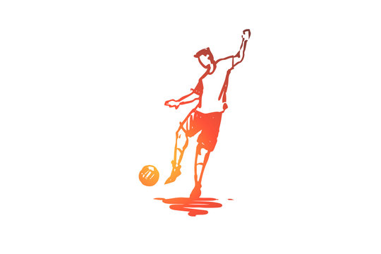 Forward, football, player, action, goal concept. Hand drawn isolated vector.