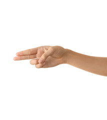 Female hand on white background