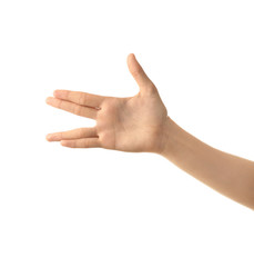 Female hand on white background