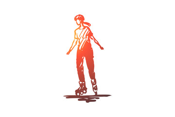 Rollers, skate, sport, activity, girl concept. Hand drawn isolated vector.