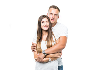 Love and family concept. Smiling couple hugging isolated on white background