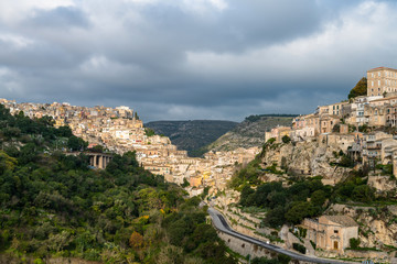 Fototapeta na wymiar Panoramic view of the baroque town Ragusa from the hill, Sicily, Italy