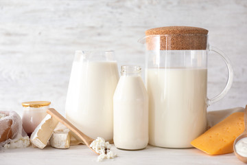 Different milk products on light table