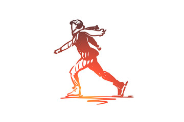 Fototapeta na wymiar Skating, sport, ice, skate, action concept. Hand drawn isolated vector.