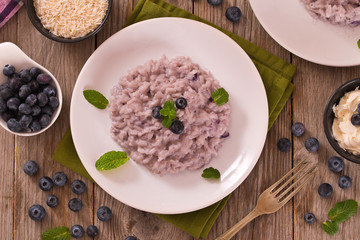 Blueberry risotto with mascarpone.