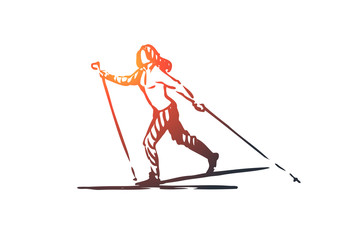 Cross, country, skiing, winter, sport concept. Hand drawn isolated vector.