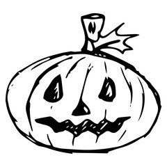 Pumpkin with carved face. Pumpkin on Halloween. Vector illustration.