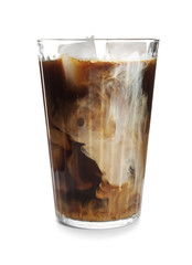 Glass of cold coffee on white background
