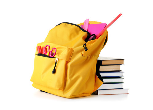 Backpack With School Supplies On White Background