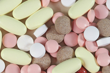 Close-up of colorful tablets and pills
