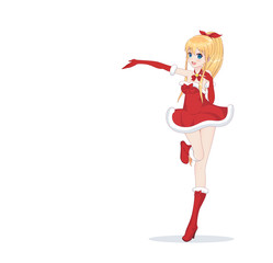 Anime manga girl dressed in Santa Claus costume
