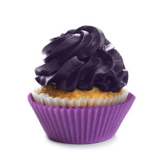 Tasty cupcake on white background