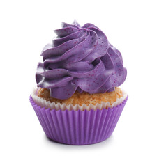 Tasty cupcake on white background