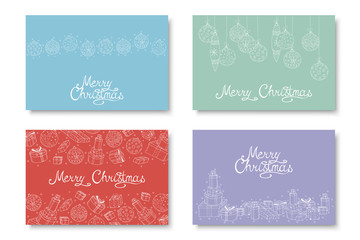 Collection of vector colorful hand drawn Merry Christmas cards. Winter holiday beautiful backgrounds
