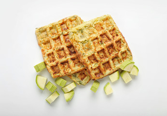 Squash waffles on white background