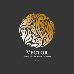 Abstract vector emblem. Elegant, classic elements. Can be used for jewelry, beauty and fashion industry. Great for logo, monogram, invitation, flyer, menu, brochure, background, or any desired idea.