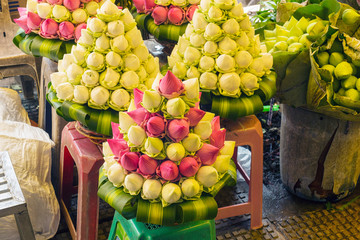 lotus flower pyramid for offerings at Phnom Penh Central Market