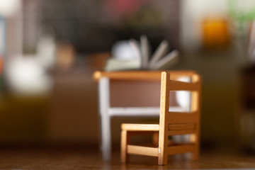Student desks in the classroom.