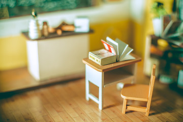 Student desks in the classroom.