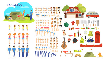 Obraz premium Family character on barbeque set for animation