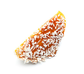Candy apple wedge on white background