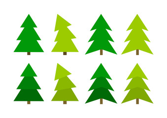 Green Christmas trees spruces icons collection