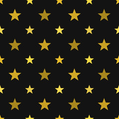 Gold stars on black background seamless pattern