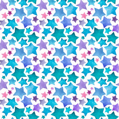Beautiful lovely cute wonderful graphic bright artistic blue purple stars pattern watercolor hand sketch. Perfect for textile, wallpapers, invitation, wrapping paper