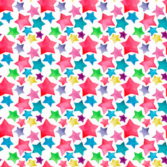 Beautiful lovely cute wonderful graphic bright artistic red pink blue purple green yellow stars pattern watercolor hand sketch. Perfect for textile, wallpapers, invitation, wrapping paper