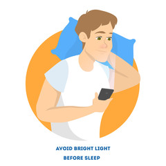 Man in bed with mobile phone at night