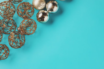 frame of christmas bells balls on blue background