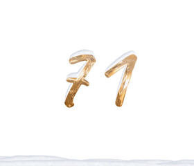 Gold Number 71 with Snow on white background