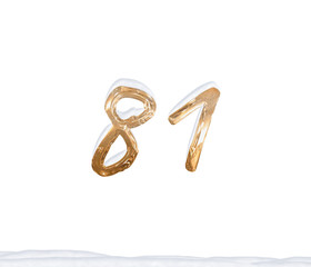Gold Number 81 with Snow on white background