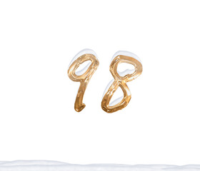 Gold Number 98 with Snow on white background